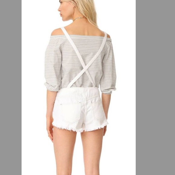 NWT We The Free People Overall Shorts Cut Off Jean Denim - Picture 4 of 11